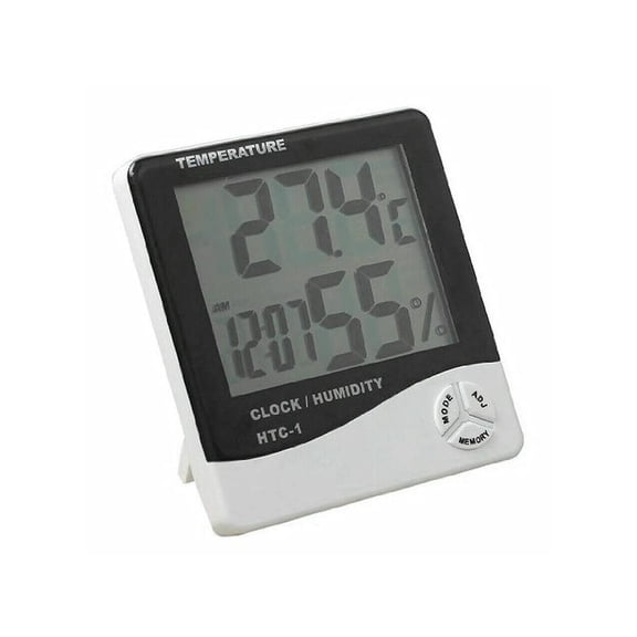 Temperature And Humidity Meter White/GreyTemperature Meter Humidity Gauge Monitor with LCD Alarm Clock, for Home Office Car Babyroom Bedroom, Garage Warehouse, Fahrenheit or Celsius