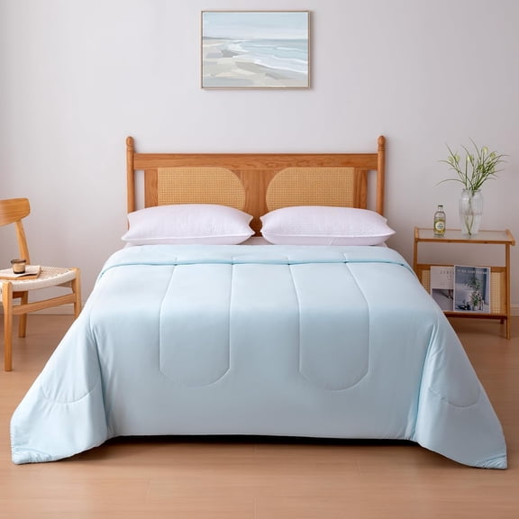 Temperature Regulating Comforter for Hot Sleepers Lightweight All Season Bedding Queen Blue