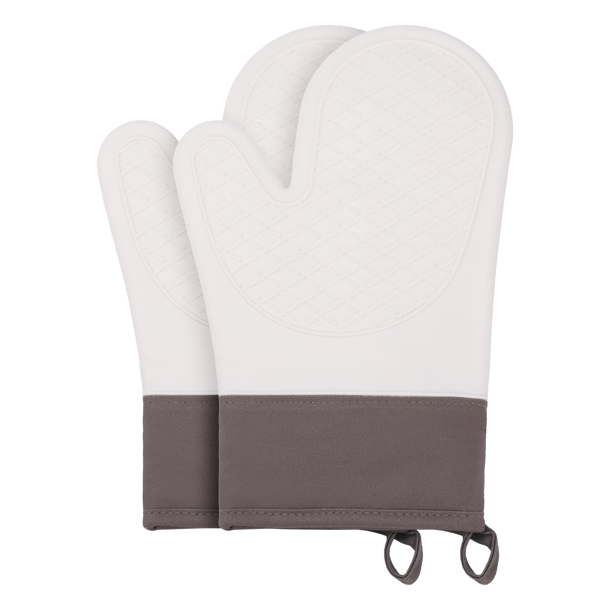 Unique Bargains 2pcs Soft Silicone and Cotton Heat-Resistant Oven Mitts White 11.2" x 7.7"