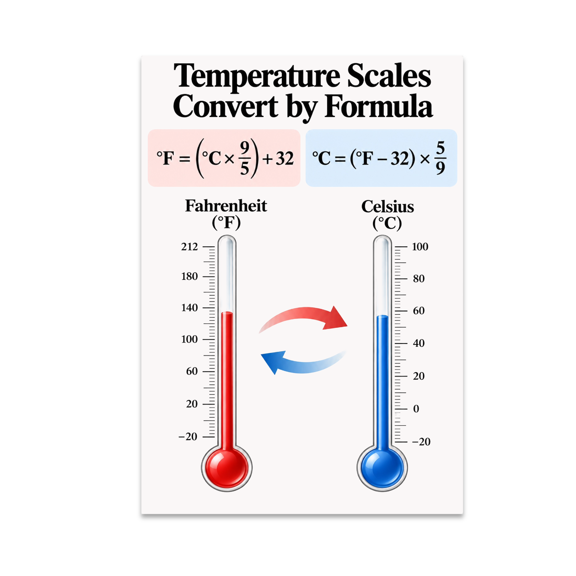 Temperature Scales Convert by Formula - Science Enthusiast - 13x19 Poster Print