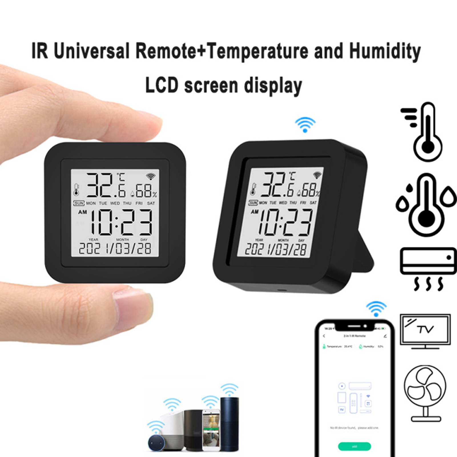 Temperature Sensor with IR Remote LCD Screen Display Realtime WiFi