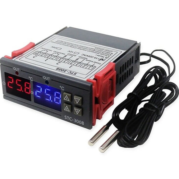 Temperature Thermostat Controller Digital Double Display Double Probe Sensors Heating Cooling Thermostat for Greenhouse