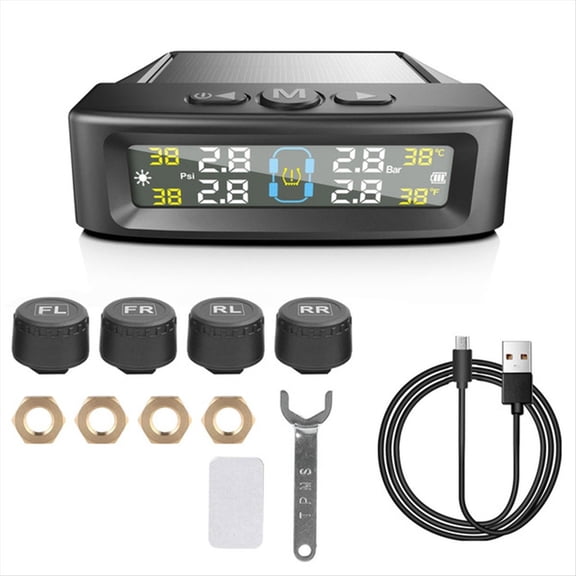 Temperature Warning Fuel Save Tire Pressure Monitoring System Solar TPMS 4 External Sensors Car Tyre Pressure Monitor B