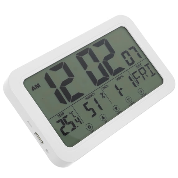Temperature and Humidity Clock Electronic Calendar Digital Wall Creative Alarm Outdoor White Office