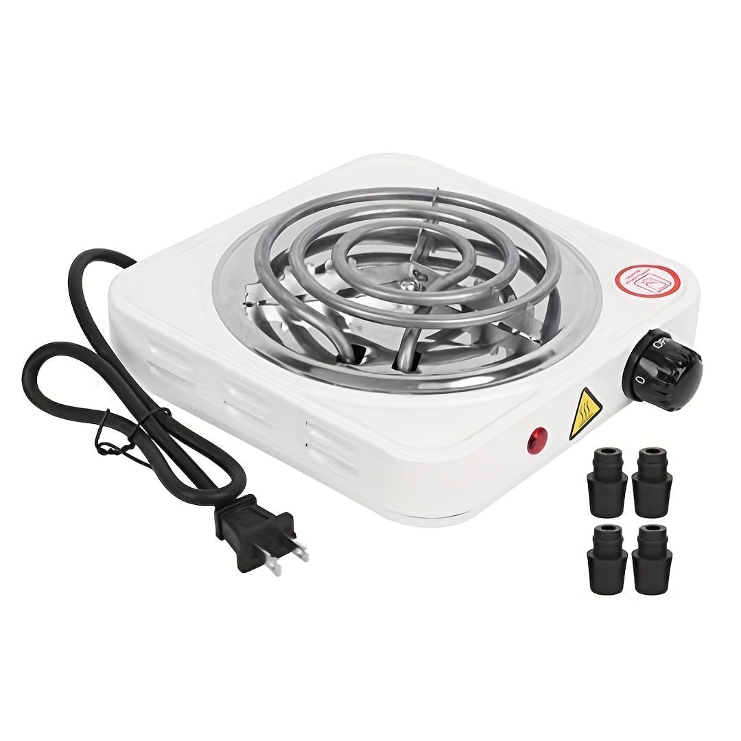 Countertop Single Coiled Burner, 1000 Watts Electric Hot Plate, Temperature Controls, Power Indicator Lights, Easy to Clean, White
