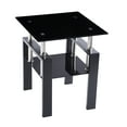 thumbnail image 1 of Tempered Black Glass Sofa Table, 2-Layers End Table with Storage, Living Room Side Table, 1 of 5