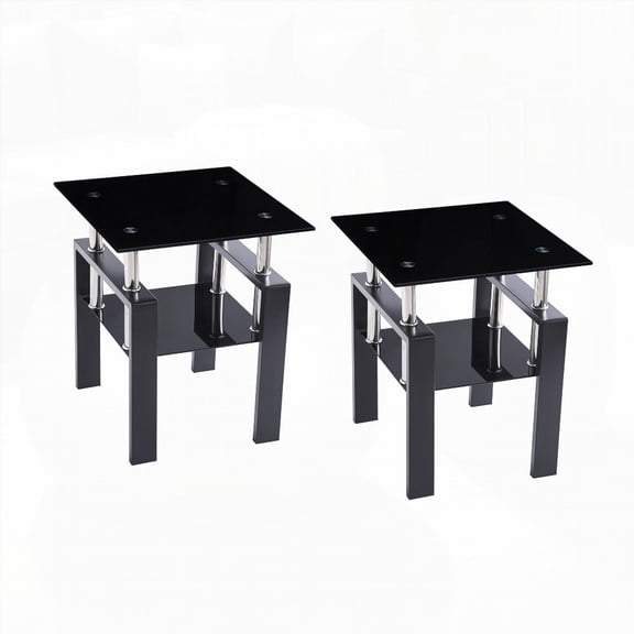 Space-Saving Tempered Black Glass Coffee Table with Metal Leg for Living Room, Easy to Clean