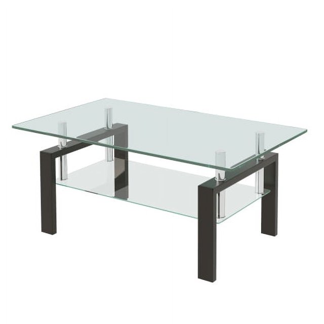 Tempered Clear Glass Coffee Table, 2Layers Coffee Table Living Room