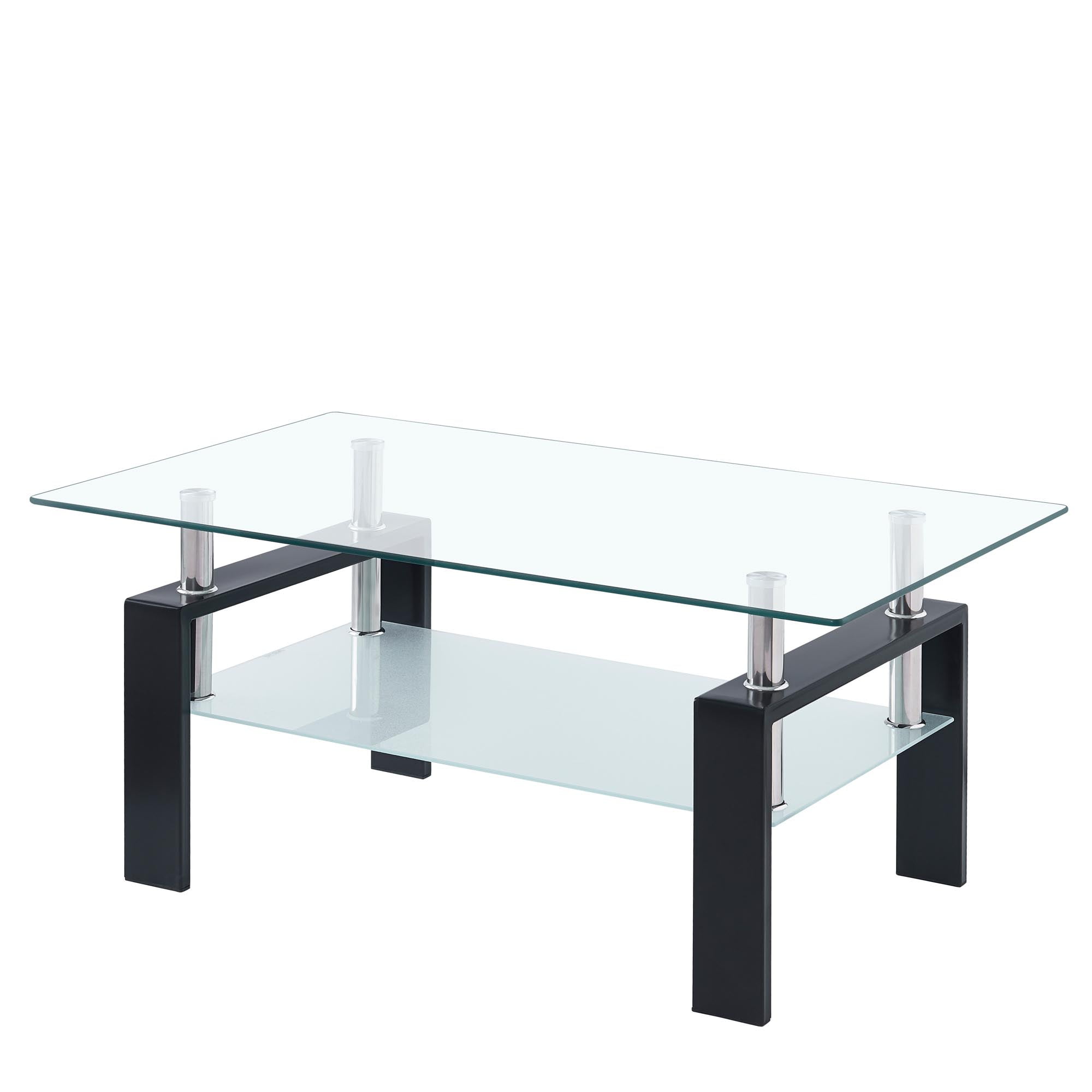 Tempered Clear Glass Coffee Table, 2-Layers Coffee Table Living Room