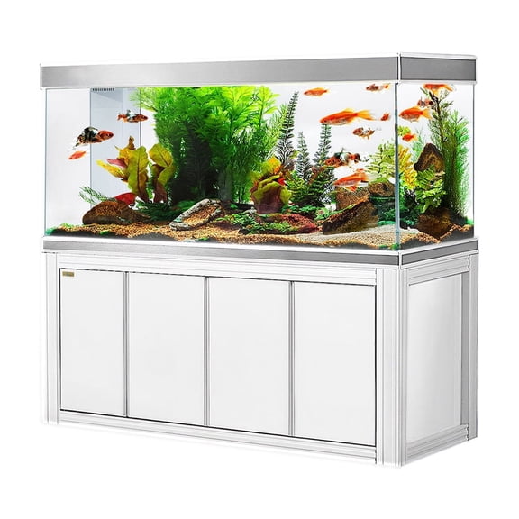 Tempered Glass Aquarium 260 Gallon Fish Tank White and Silver with Premium Filtration System