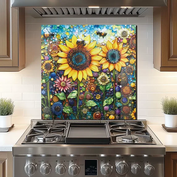 Tempered Glass Backsplash For Kitchen Behind Stove,Stove Back Top Cover,Easy to Clean Glass Splashback, Sink Cover Splash Guard,Home Kitchen Wall Decor