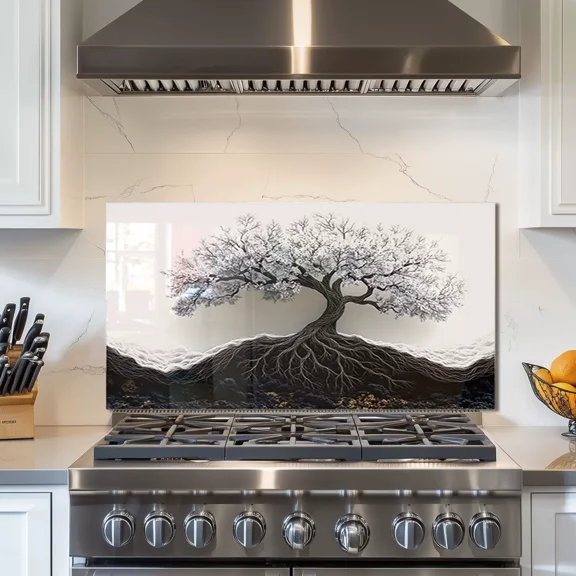 Tempered Glass Backsplash For Kitchen Behind Stove,Stove Back Top Cover,Easy to Clean Glass Splashback, Sink Cover Splash Guard,Home Kitchen Wall Decor