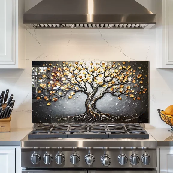Tempered Glass Backsplash For Kitchen Behind Stove,Stove Back Top Cover,Easy to Clean Glass Splashback, Sink Cover Splash Guard,Home Kitchen Wall Decor