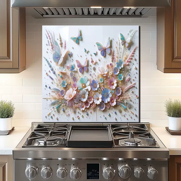 Tempered Glass Backsplash For Kitchen Behind Stove,Stove Back Top Cover,Easy to Clean Glass Splashback, Sink Cover Splash Guard,Home Kitchen Wall Decor