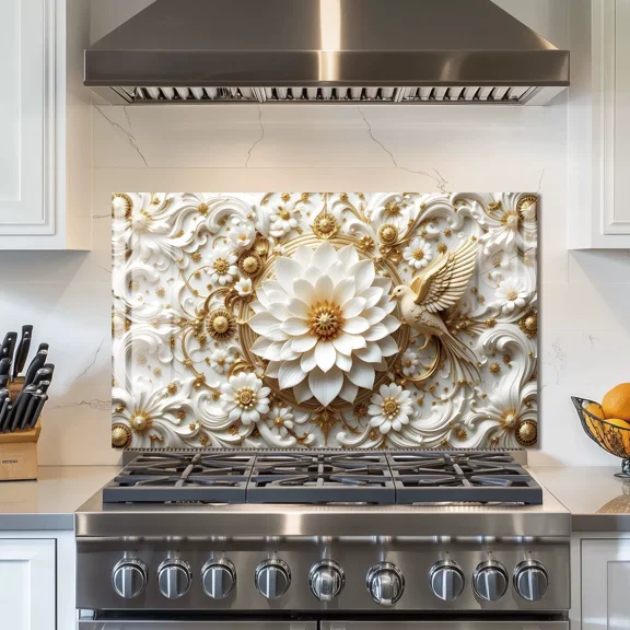 Tempered Glass Backsplash For Kitchen Behind Stove,Stove Back Top Cover,Easy to Clean Glass Splashback, Sink Cover Splash Guard,Home Kitchen Wall Decor