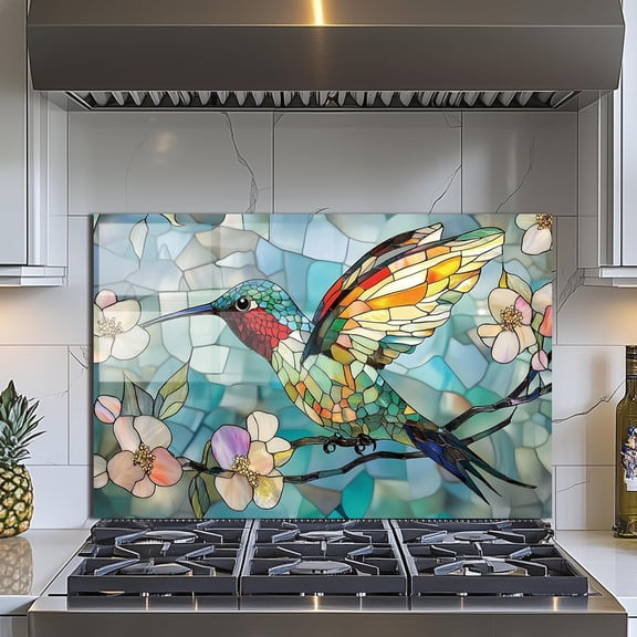Tempered Glass Backsplash for Kitchen, Hummingbird Stove Splashback, Glass Backsplash, Used for Kitchen Wall Protection and Decoration, Easy to Install and Clean. (30x18'')
