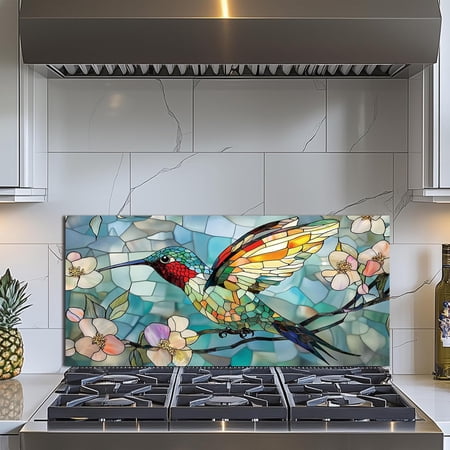 Tempered Glass Backsplash for Kitchen, Hummingbird Stove Splashback, Glass Backsplash, Used for Kitchen Wall Protection and Decoration, Easy to Install and Clean. (30x18'')