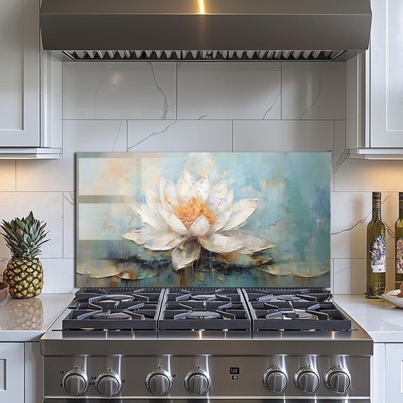 Tempered Glass Backsplash for Kitchen, Stove Splashback, Flowers Glass Backsplash, Easy to Install and Clean, Used for Kitchen Wall Protection and Decoration. (30x24'')
