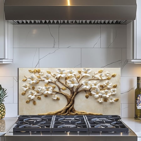 Tempered Glass Backsplash for Kitchen, Stove Splashback, Flowers Glass Backsplash, Used for Kitchen Wall Protection and Decoration, Easy to Install and Clean. (30x18'')