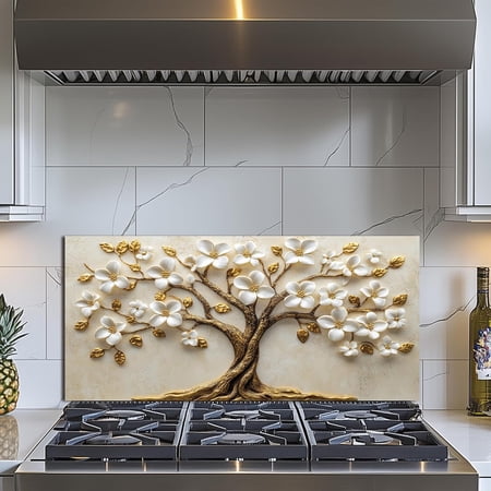 Tempered Glass Backsplash for Kitchen, Stove Splashback, Flowers Glass Backsplash, Used for Kitchen Wall Protection and Decoration, Easy to Install and Clean. (30x18'')