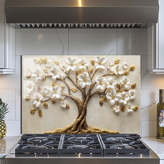 Tempered Glass Backsplash for Kitchen, Stove Splashback, Flowers Glass Backsplash, Used for Kitchen Wall Protection and Decoration, Easy to Install and Clean. (30x18'')