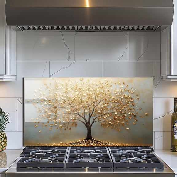 Tempered Glass Backsplash for Kitchen， Stove Splashback, sunflower Glass Backsplash, Used for Kitchen Wall Protection and Decoration, Easy to Install and Clean.