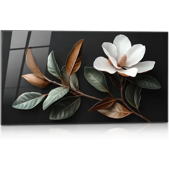 Tempered Glass Backsplash for Kitchen, Magnolia Flower Behind Stove Splashback,Kitchen Wall Decoration