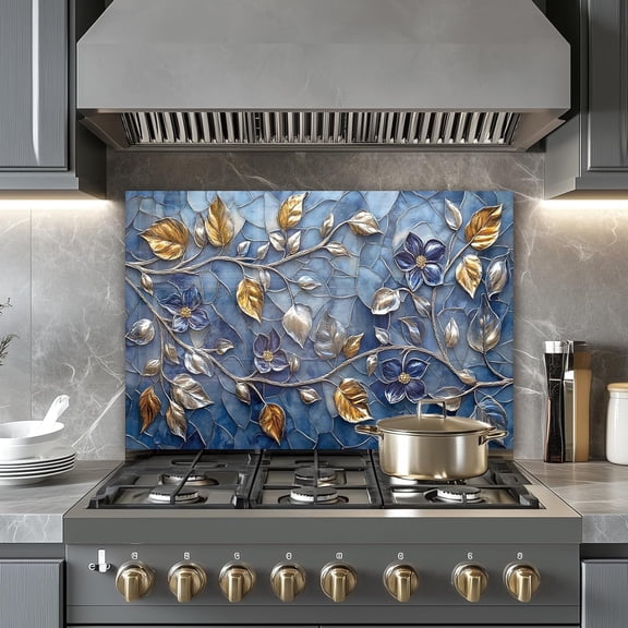 Tempered Glass Backsplash for Kitchen,Tree Leaf, Frameless, Stove Backsplash Protector for Wall,Easy to Clean, Home Decor (30"x24")