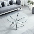 thumbnail image 1 of Tempered Glass Coffee Table With Legs, 35.4" Diameter, Contemporary Design For Home, Silver Hue Round Metal And Top, 1 of 3