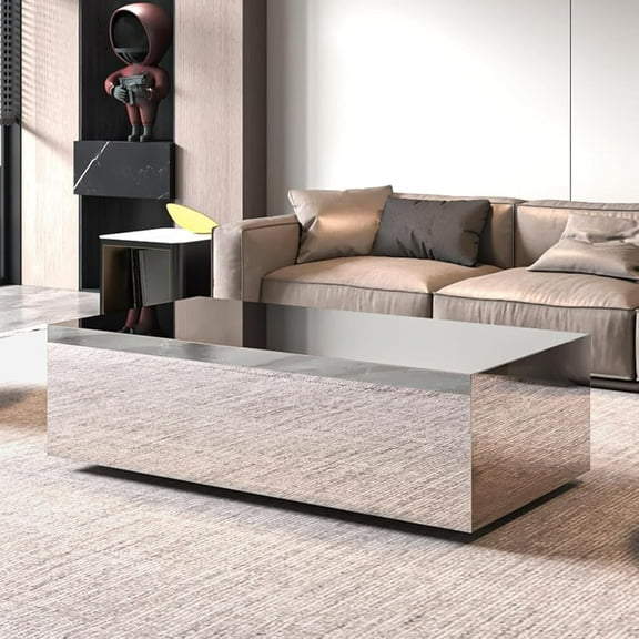 Tempered Glass Coffee Table with Mirror, Luxury Modern Center Table for Living Room, Home Office Reception (Mirror)