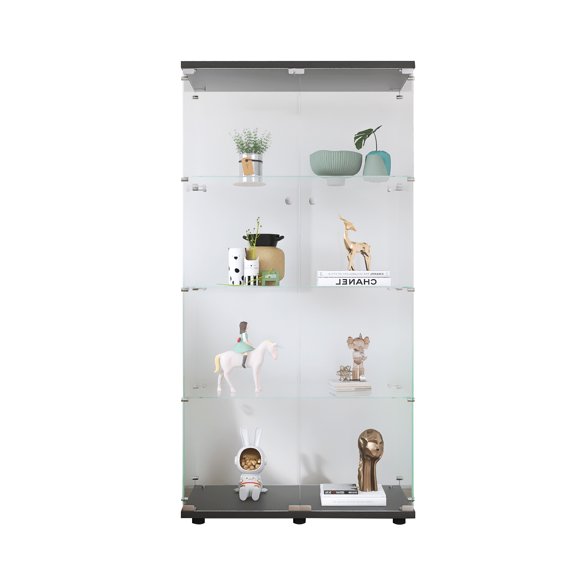 Tempered Glass Curio Display Cabinet, Floor Standing Storage Cabinet Bookshelf With Doors Shelves for Living Room Office Study Room