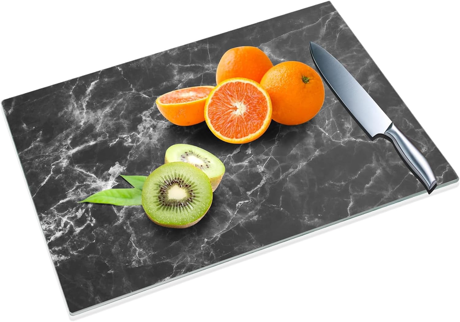 Tempered Glass Cutting Board for Kitchen, 16"x12" Black Marble Pattern Glass Cutting Board, Glass Chopping Board with Rubber Non Slip Feet, Heat Resistant, Shatter Resistant, Dishwasher Safe