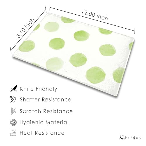 Tempered Glass Cutting Board for Kitchen Counter, Green Circles Cutting Board with Feet, Kitchen Cutting Board, Dishwasher Safe, Aesthetic Serving Tray, Shatter and Heat Resistant