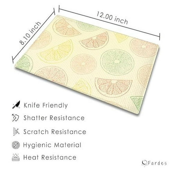 Tempered Glass Cutting Board for Kitchen Counter, Yellow Lemon Theme Cutting Board with Feet, Kitchen Cutting Board, Dishwasher Safe, Aesthetic Serving Tray, Shatter and Heat Resis