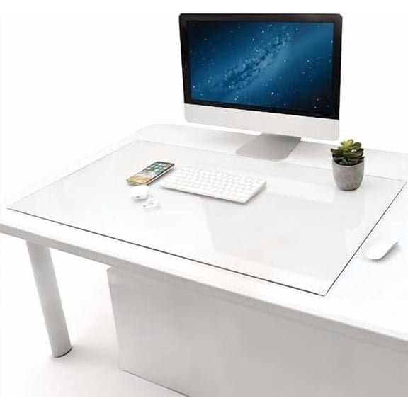 Tempered Glass Desk Mat - Scratch-Resistant Clear Desk Mat - Clear Table Cover Protector for Table Top - Dry-Erase Desktop Surface for Notes & Photos - 20 x 36 in, Transparent