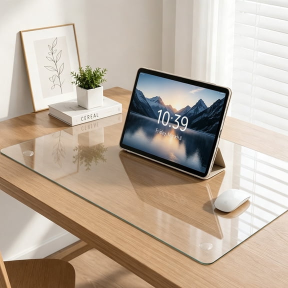 Tempered Glass Desk Pad to Protect Desk,Clear Office Desk Pad for Keyboard and Computer Monitor,Glass Desk Mat for Desktop Dry Erase, 20 x 32 inch