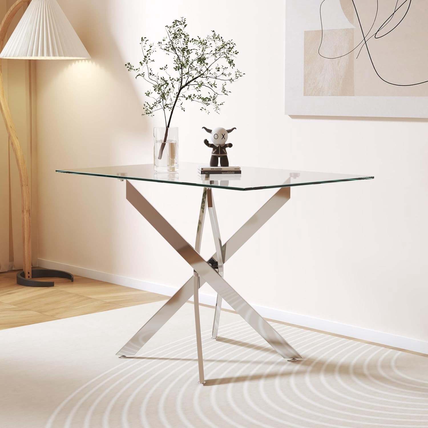 Tempered Glass Dining Table 48 Inch Modern Rectangular Kitchen Table ...