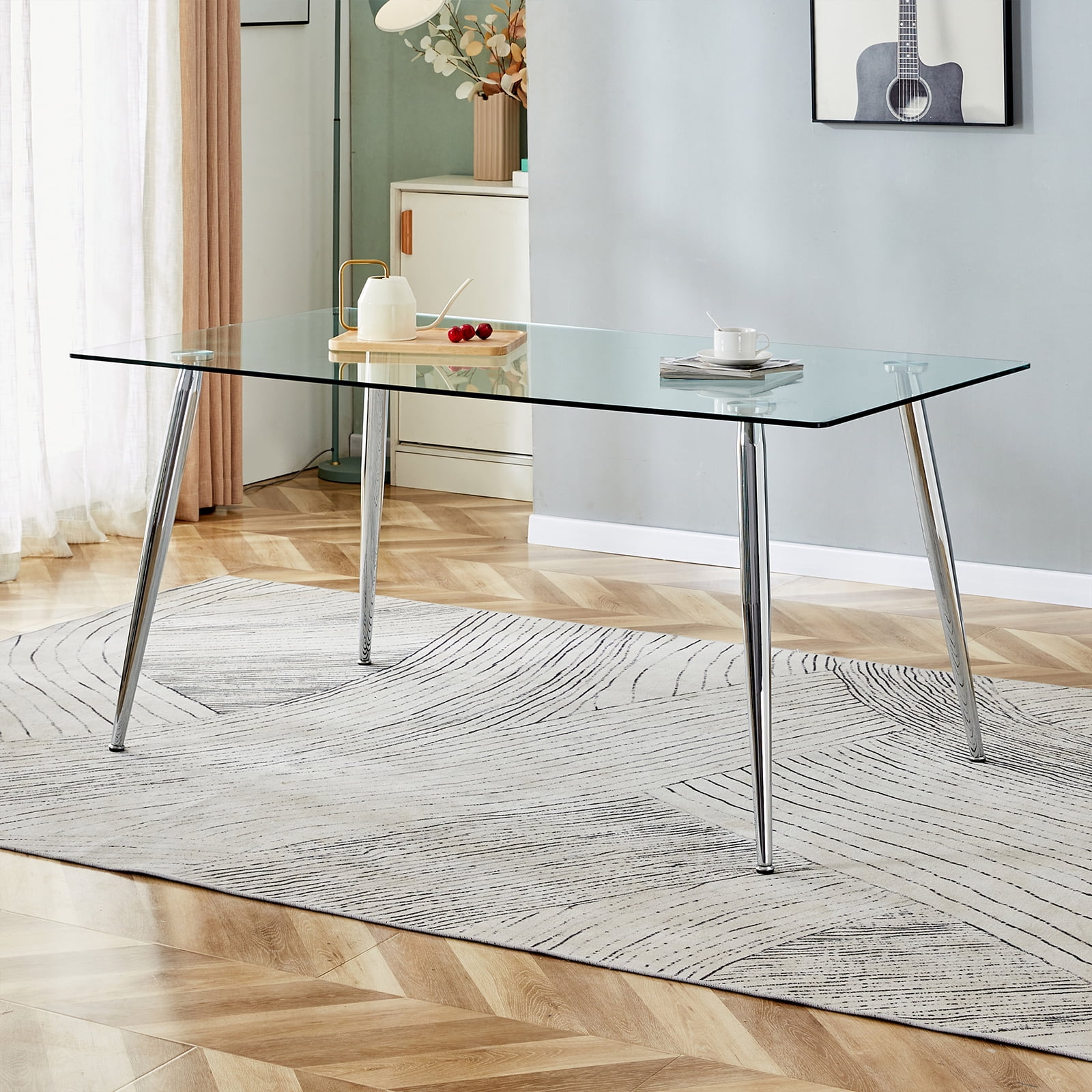 Tempered Glass Dining Table for 4, Sudica 51" Modern Rectangular Glass ...