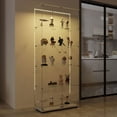 thumbnail image 1 of Tempered Glass Display Cabinet/Wine Cabinet/Storage Cabinet/File Cabinet with Bluetooth LED Light Strips, Door Lock, Tempered Glass Top & Bottom Casters for Easy Movement (White), 1 of 9