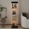 thumbnail image 1 of Tempered Glass Display Cabinet with Bluetooth LED Light Strip & Locking Casters - Multi-Use Storage for Living Room, Office, or Bedroom - Black, 1 of 9