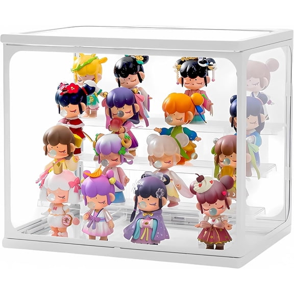 Tempered Glass Display Case for Collectibles Adjustable 4 Layer Hobby Display Case for Figures Next Level Updated Glass Display Case with Dustproof Design & Stackable Features