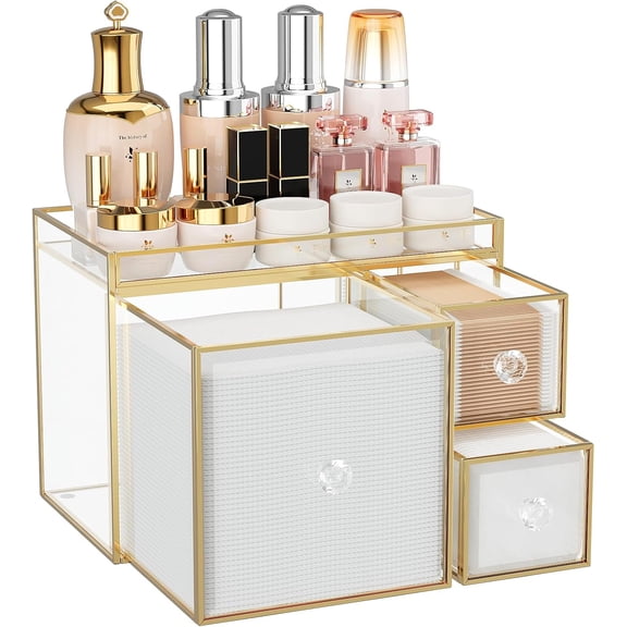 Tempered Glass Face Towel Holder with 3 Drawers Large Clear