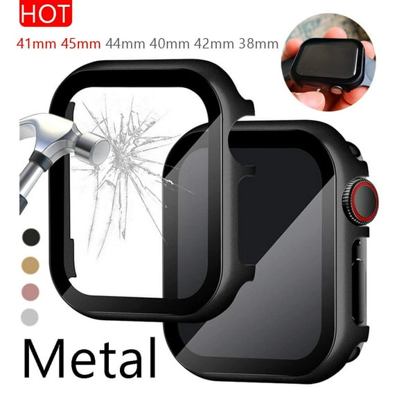 Tempered Glass Film Metal Cover for Apple Watch 7 SE 6 5 Case 41mm 45mm 44mm 40mm 42mm 38mm Aluminum Screen Protector Accessories for iWatch Series 4 3 2 1