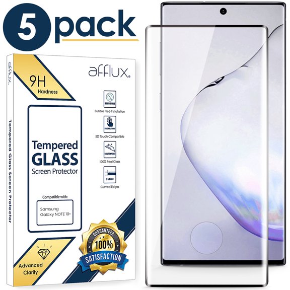 Tempered Glass For Galaxy Note 10+ Screen Protector, 9H Tempered Glass, Ultrasonic Fingerprint Compatible,3D Curved, Full Glue, HD Clear for Samsung Galaxy Note10+ Glass Screen Protector 5-Pack