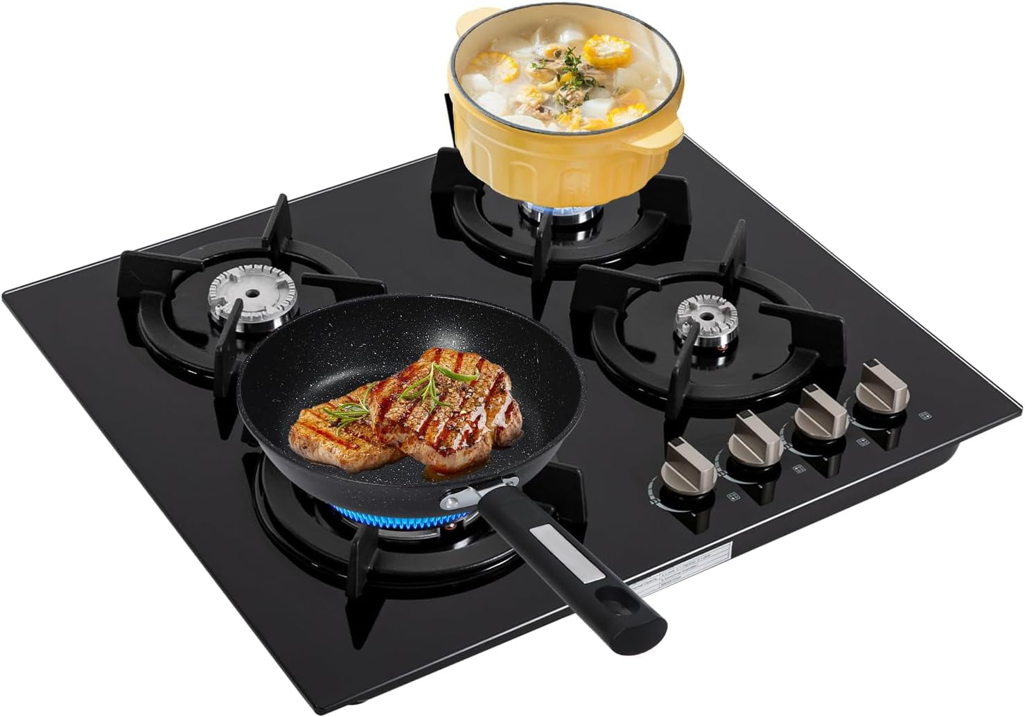 Tempered Glass Gas Cooktop, 23.2'' 4 Burners Built-in Gas Stovetop, Portable Gas Cooktop LPG/NG Dual Fuel Gas Stove for RVs, Apartments, Outdoor