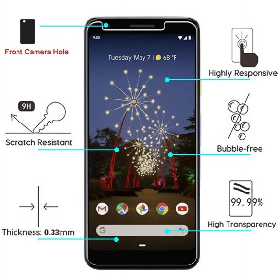 Tempered Glass HD Clear 9H Hardness Screen Protector, Easy Install & Case Friendly (2.5D)for Google Pixel 3a XL - Clear