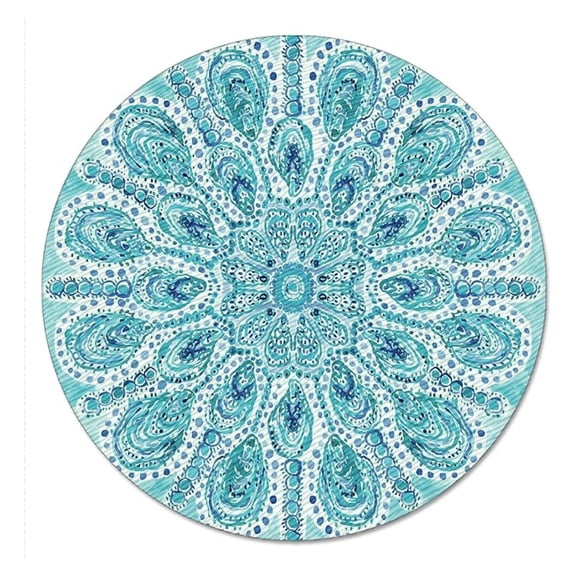 Tempered Glass Lazy Susan 13 Inch - Round Turntable for Cake, Pizza, Condiments - 360 Rotating Serving Plate - Ocean Fantasy Design