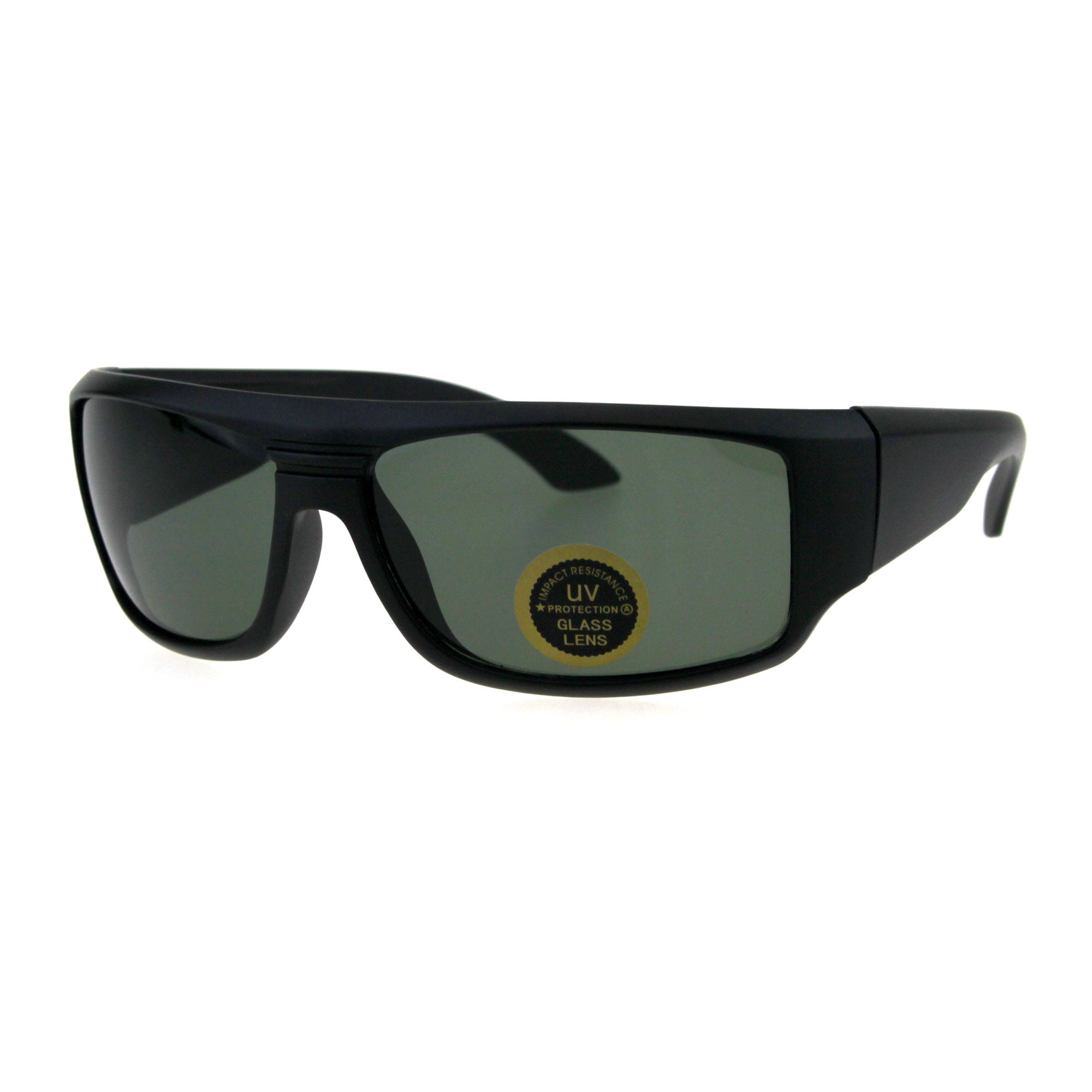 SA106 Tempered Glass Lens Mens Flat Top Motorcycle Biker Rectangle Sunglasses Matte Black Green, Men's, Size: One Size
