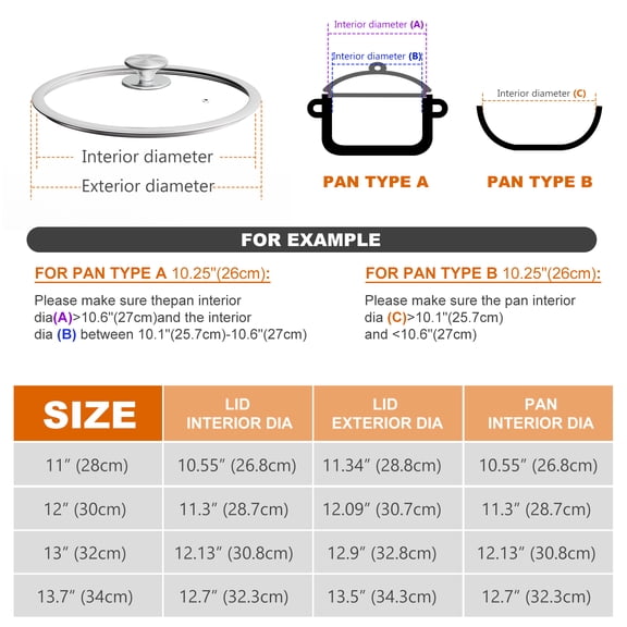 Tempered Glass Lid 13 inch with Stainless Steel Knob, Wide Rim, 32cm