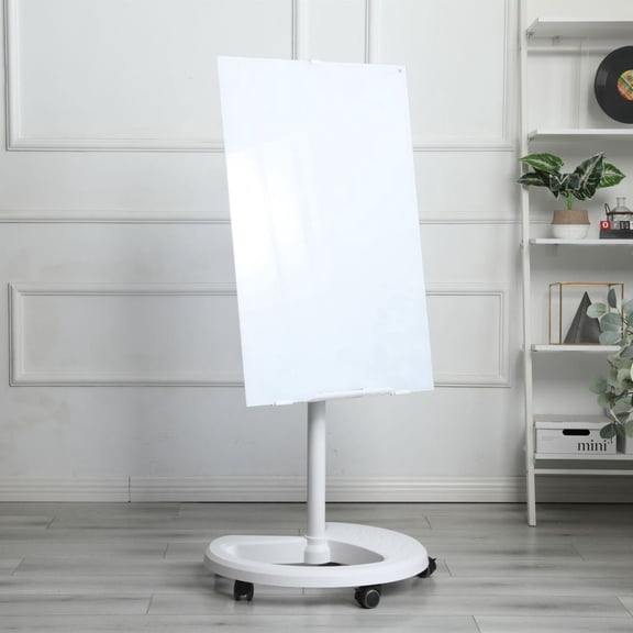 Tempered Glass Magnetic Whiteboard, 60'' - 76'' Adjustable Height Removable Whiteboard with Rolling Base Bracket
